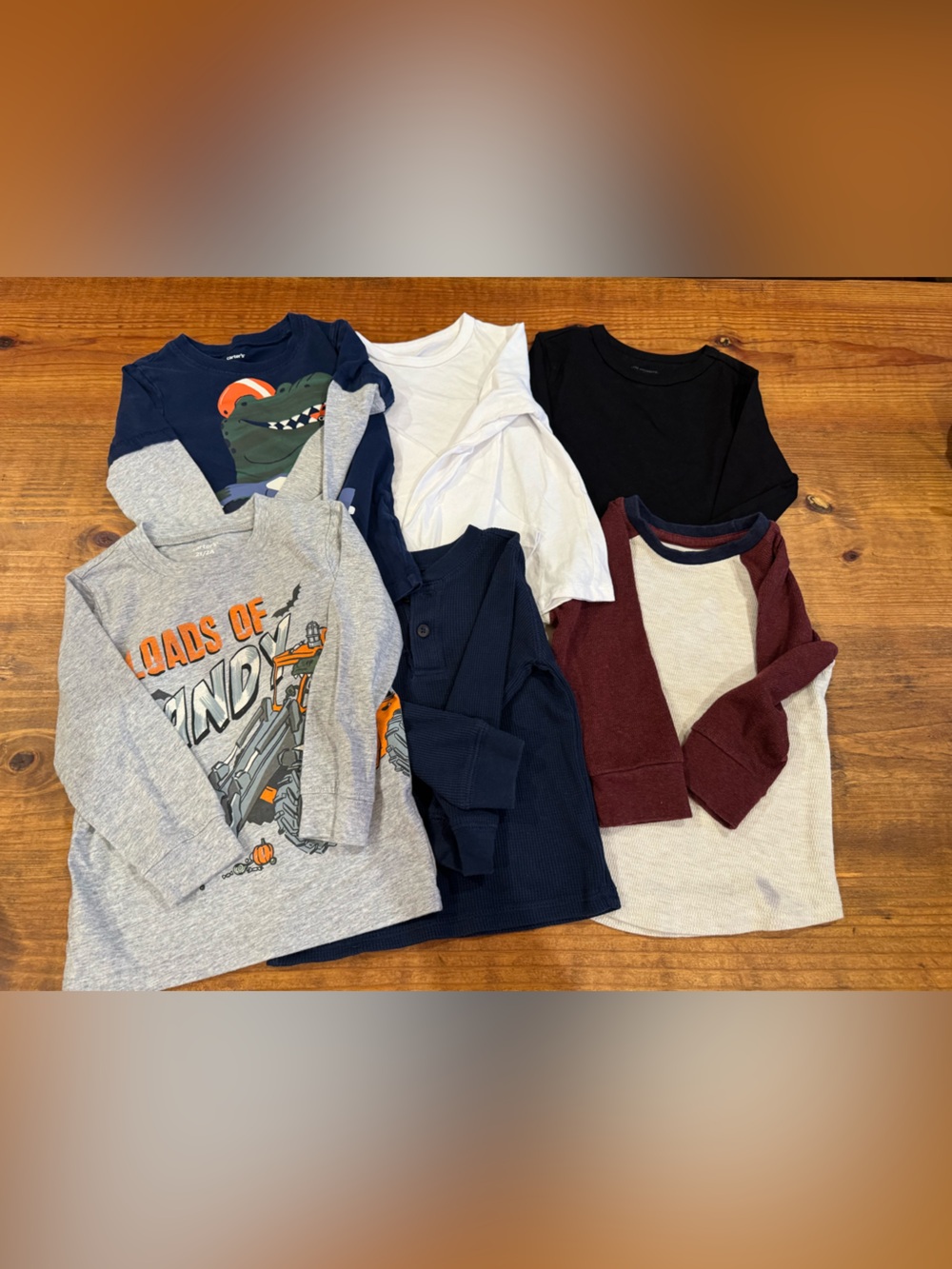 Garanimals Boys Long Sleeve Top Bundle - Gray, Navy, White, Black, Maroon